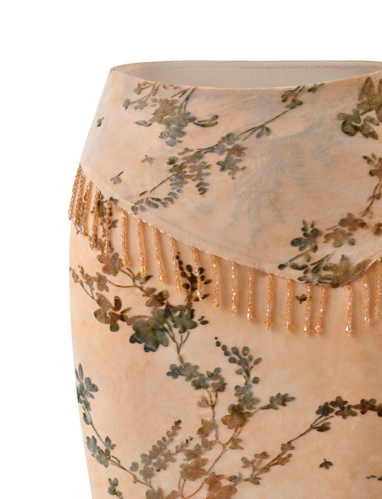 OONA BURN OUT FRINGE SKIRT - TAN