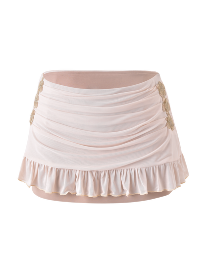 TERESE FLORAL APPLIQUE SKIRT - TAN