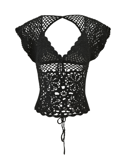 SASHA CROCHET TOP - BLACK
