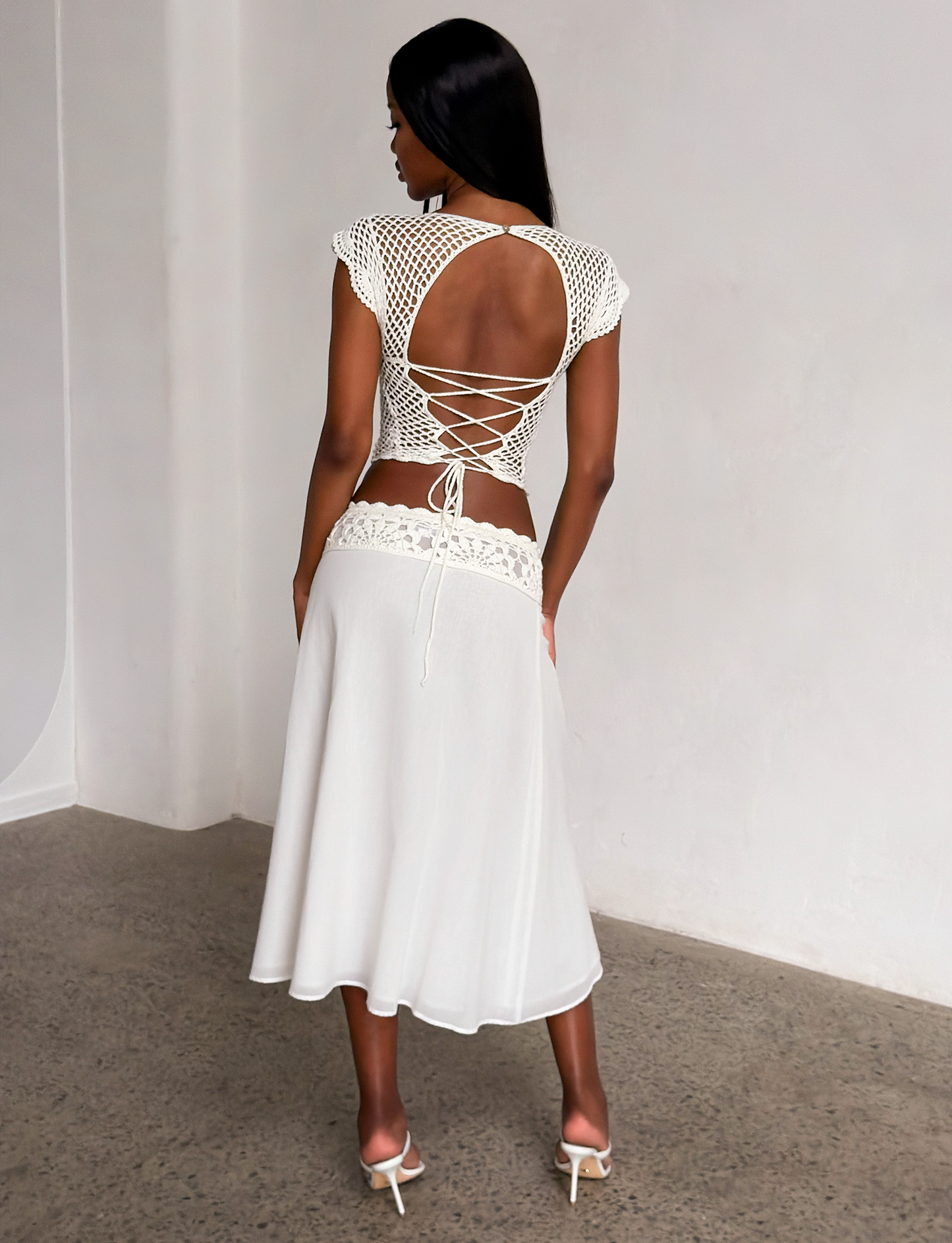 SASHA CROCHET MIDI SKIRT - IVORY