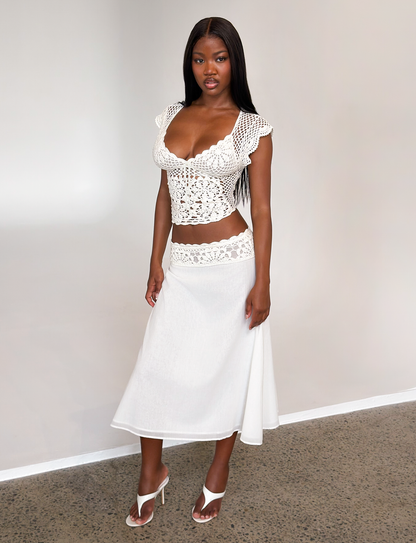 SASHA CROCHET MIDI SKIRT - IVORY