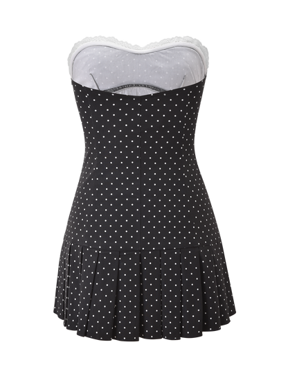 KITTIE LACE PLEAT DRESS - BLACK DOT