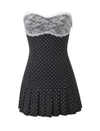 KITTIE LACE PLEAT DRESS - BLACK DOT