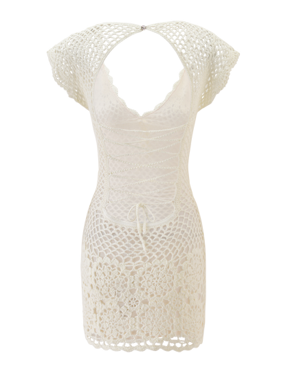 SASHA CROCHET MINI DRESS - WHITE