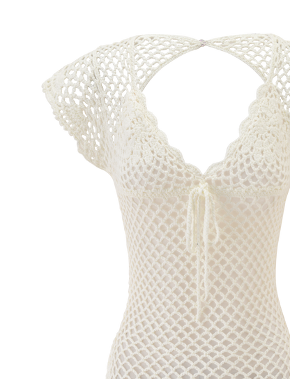SASHA CROCHET MINI DRESS - WHITE