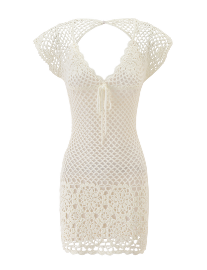 SASHA CROCHET MINI DRESS - WHITE