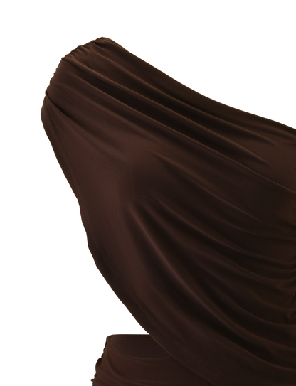 RYLAND DRAPED MINI DRESS - CHOCOLATE