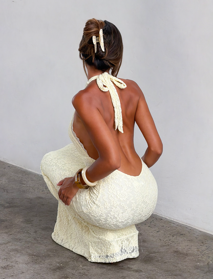 MAVEN LACE MAXI DRESS - PASTEL YELLOW