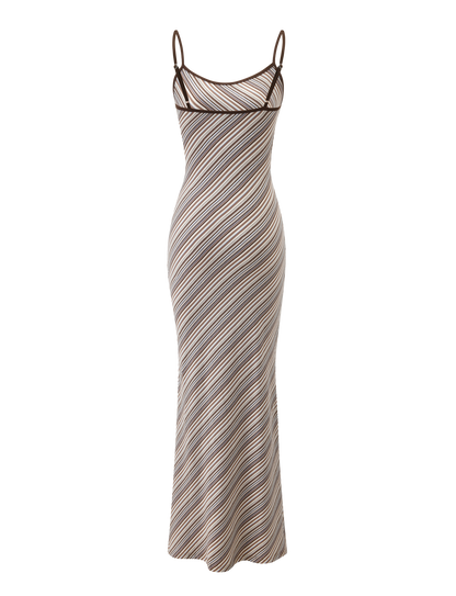 SLOANE MAXI DRESS - TAN AND CHOC STRIPE