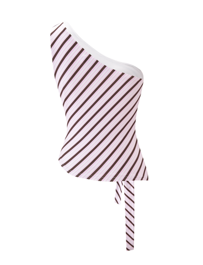 LYLE ONE SHOULDER TOP - PINK STRIPE