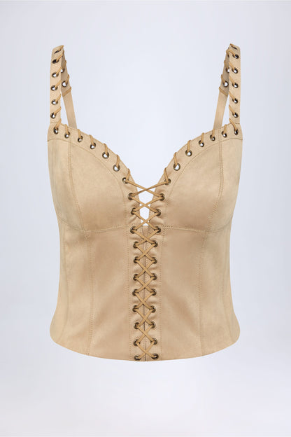 Lace-Up Top in Tan