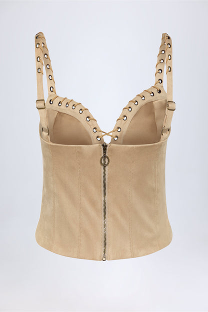 Lace-Up Top in Tan