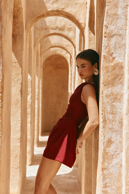 SAMPLE-Camellia Dress - Burgundy
