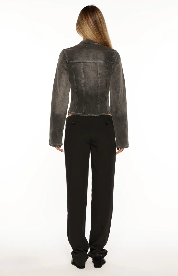 Corey Black Washed Denim Biker Jacket