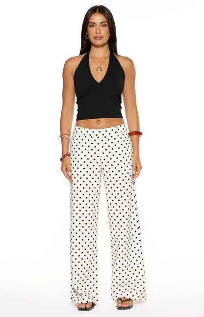 Loreta White Polka Dot Low Waist Pants