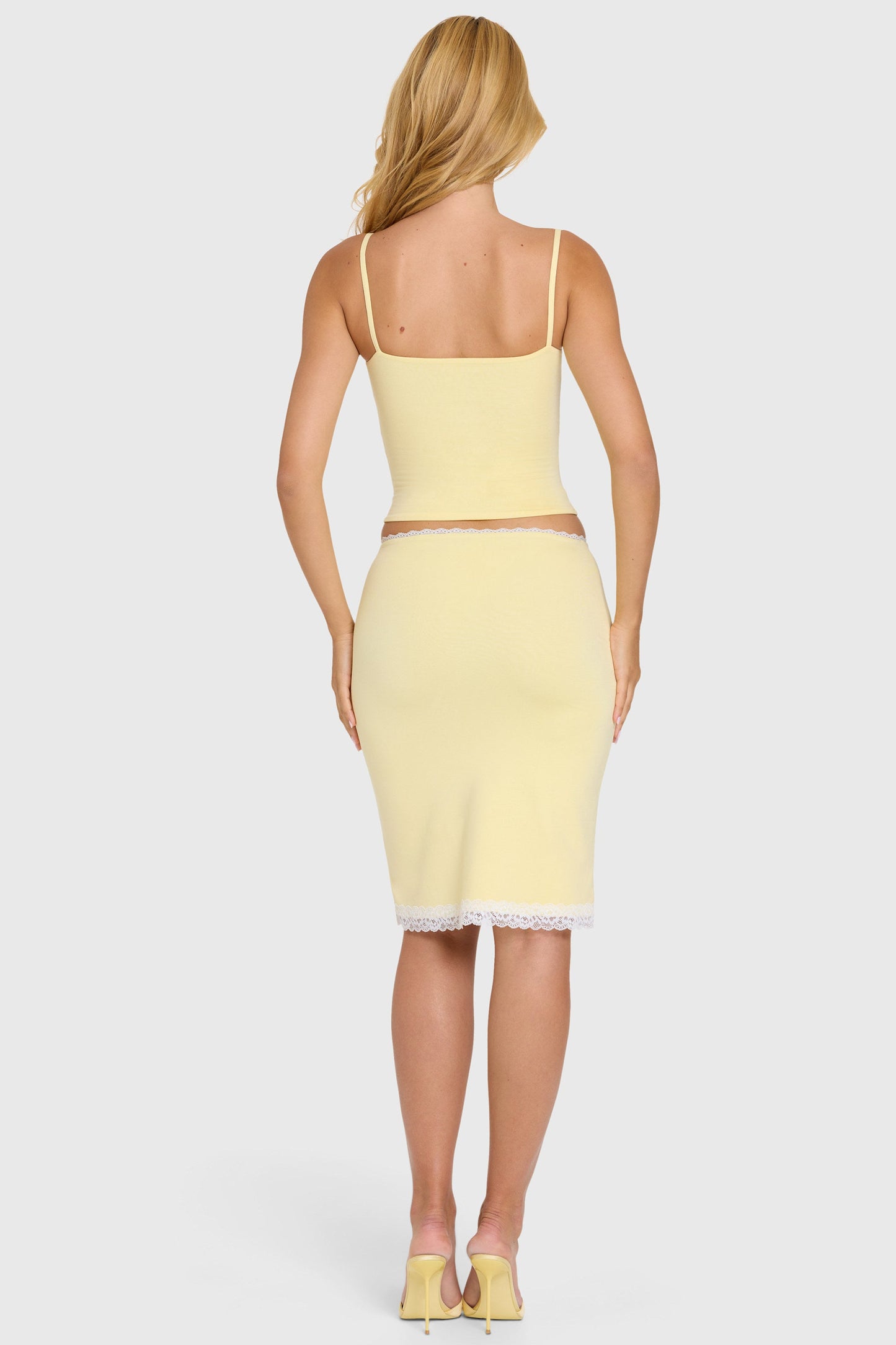 Modal Lace-Trim Midi Skirt in Butter