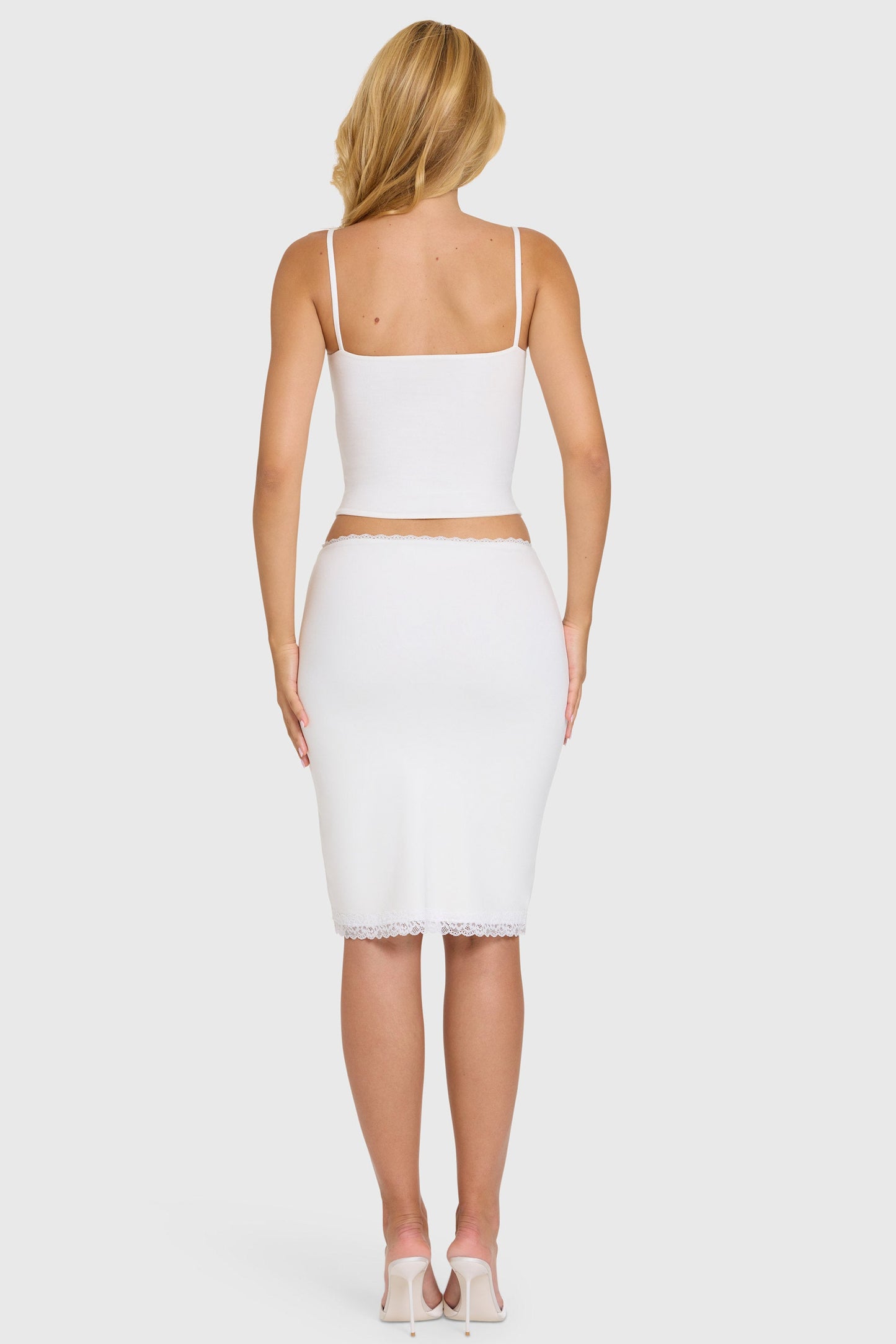Modal Lace-Trim Midi Skirt in Coconut