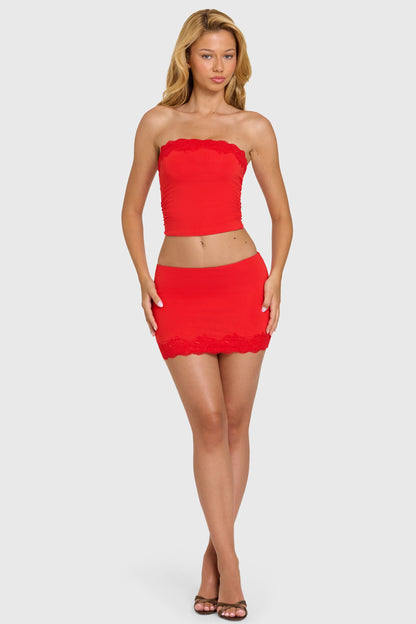 Modal Lace-Trim Skort in Cherry