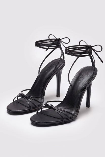 Lace-Up Heeled Sandal in Black