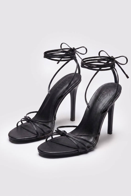Lace-Up Heeled Sandal in Black