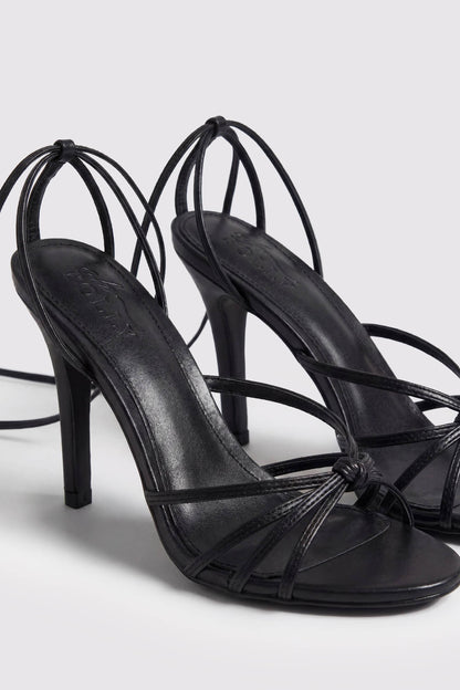 Lace-Up Heeled Sandal in Black