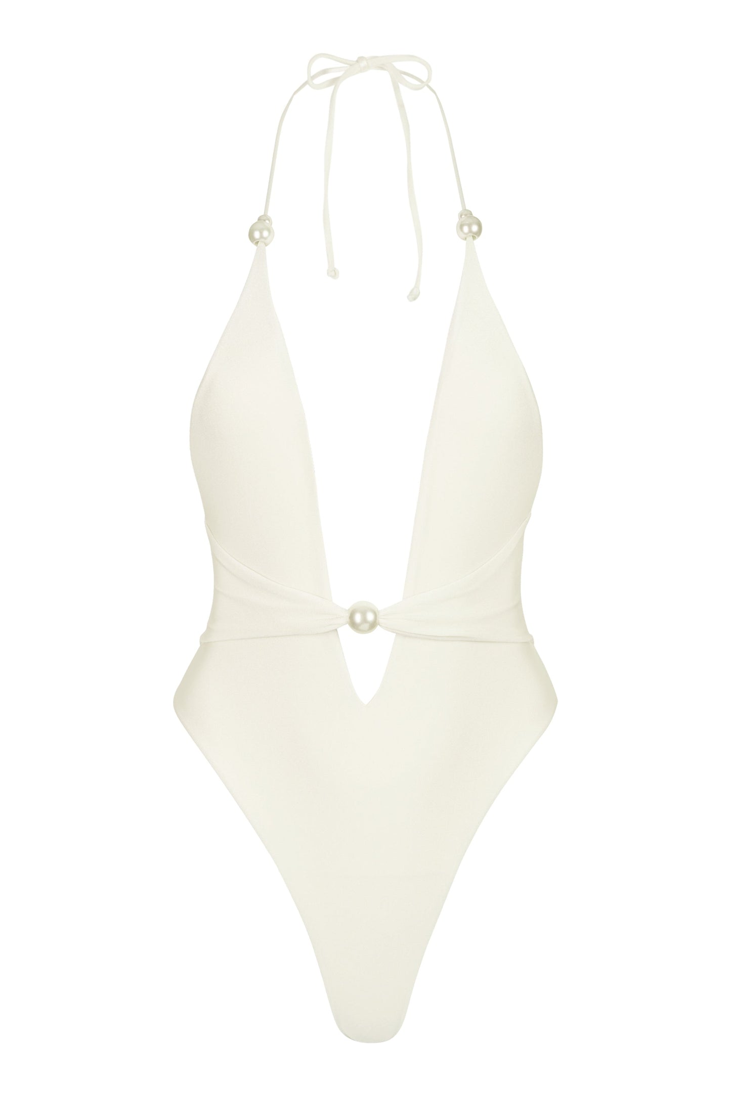 Halterneck Thong Swimsuit in Pearl