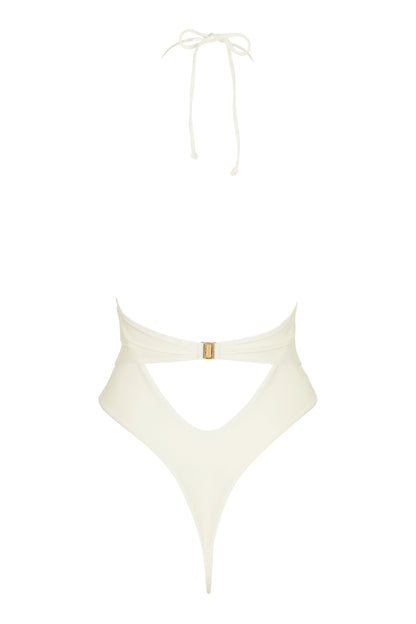 Halterneck Thong Swimsuit in Pearl