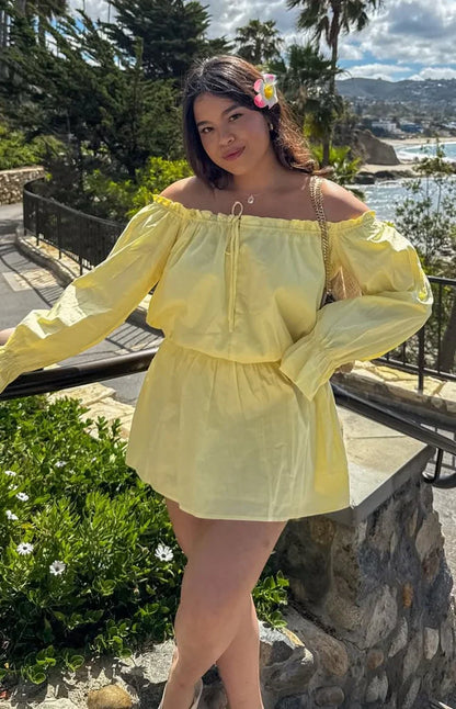 Bode Yellow Bardot Mini Dress