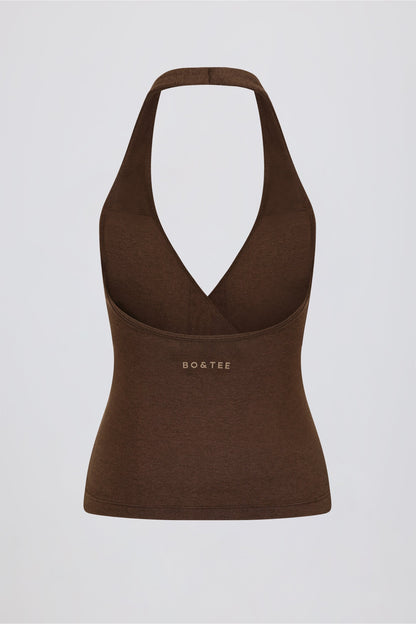 Halterneck Open-Back Tank Top in Pecan Marl